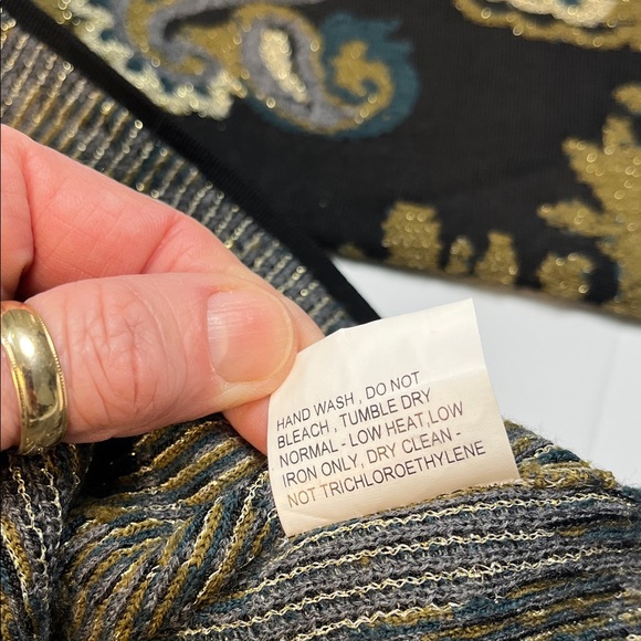 Lafayette 148 New York Wool Sweater in Olive, Black and Gray and Shimmer Sz M - Picture 5 of 9